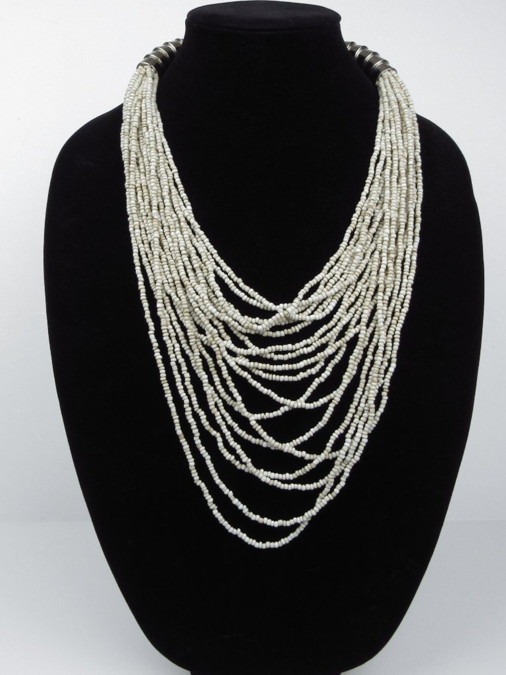 Off White Seed Bead Multi 18 Strand Necklace